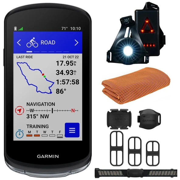 Garmin 010-02503-10 Edge 1040 Hızlı/Cadence Sensör ve HRM-Dual Monitor Sche with Workout Soğutma Sport Havlu ve Deco Essentials Wearable Commuter and Arka Safety Light Security Light ürün görseli 1