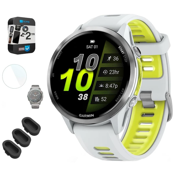 Garmin Forerunner 970 GPS Smartwatch, Titanyum ve Whitestone/Yellow Band Sche ile 2 Yıl Koruma Paketi + Silikon Toz Kapak (3-Pack) + 1.4 inç Ekran Koruyucu ürün görseli 1