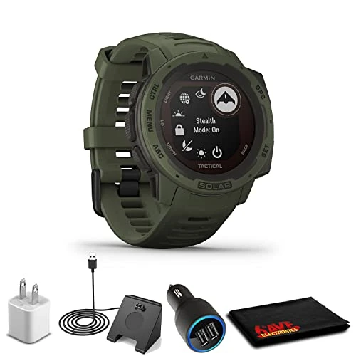 Garmin Instinct Solar Taktik Edition Moss + USB Car/Wall Adapt + Watch Şarj Stand + 6Ave Fiber Kumaş (010-02293-14) ürün görseli 1