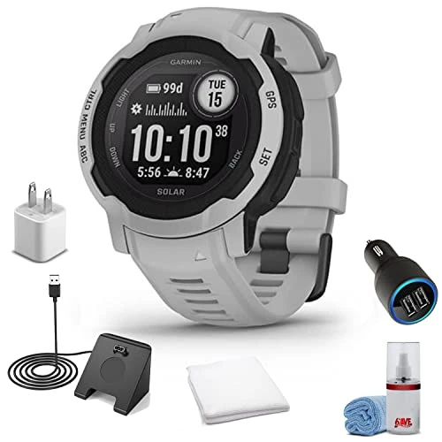 Garmin Instinct 2 Solar - Mist Gray (45MM) + Watch Şarj Stand + USB Car/Wall Adaptör + 6Ave Temizlik Kit + Ter Workout Havlu (010-02627-11) ürün görseli 1