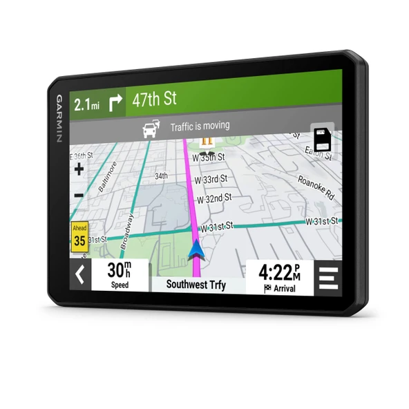 Garmin DriveCam 76 MT-D – entegre araç kamerası, çarpışma uyarısı ve şeritten ayrılma uyarısına sahip navigasyon cihazı. 6,95 inç (17,7 cm) HD ekran, çevresel bölgeleri içeren 3D AB haritaları ürün görseli 1