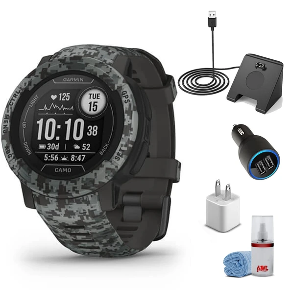Garmin Instinct 2 - Camo Edition Smart Watch Graphite Camo + Watch Şarj Stand + USB Car/Wall Adaptör + 6Ave Temizlik Kit (010-02626-13) ürün görseli 1