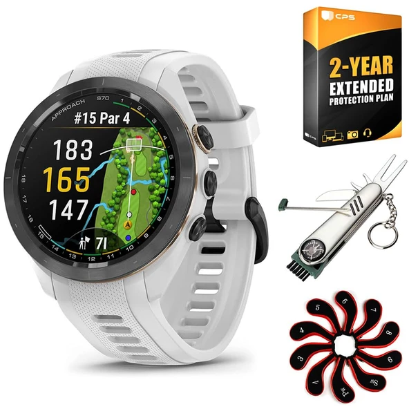 Garmin Approach S70 42 mm Premium GPS Golf Watch, White Band (010-02746-00) | Resmi ABD Ortak Modeli | Sche with 2 YR CPS Protection Pack, Deco Gear 7in-1 Golf Tool ve Iron Head Covers Setleri ürün görseli 1