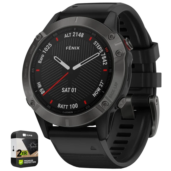 Garmin 010-02158-10 Fenix 6 Sapphire Multisport GPS Smartwatch Carbon Gray DLC with Black Band Sche with Premium 2 YR CPS Geliştirilmiş Koruma Paketi ürün görseli 1