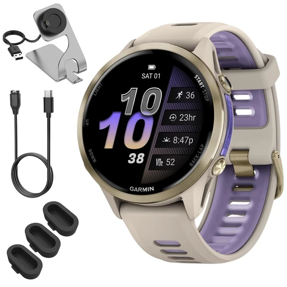 Garmin 010-02969-02 Forerunner 970 GPS Smartwatch, Titanyum ve Gray/Indigo Band Sche ile Deco Essentials Şarj Dock, 3X Silikon Toz Kapak ve USB Type C Şarj ve You Cable ürün görseli 1
