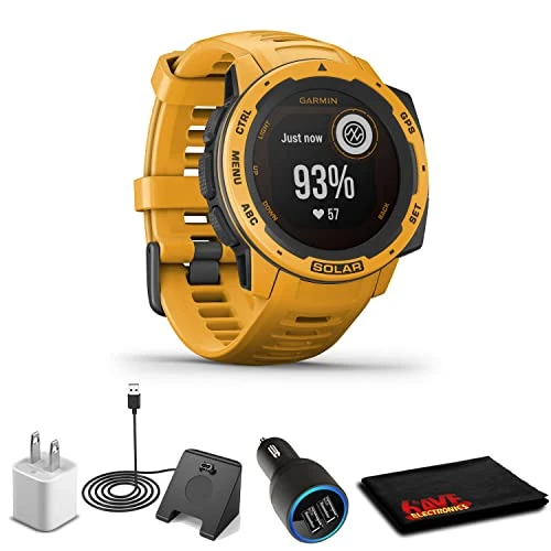 Garmin Instinct Solar Sunburst + USB Car/Wall Adaptör + Watch Şarj Stand + 6Ave Fiber Kumaş (010-02293-19) ürün görseli 1