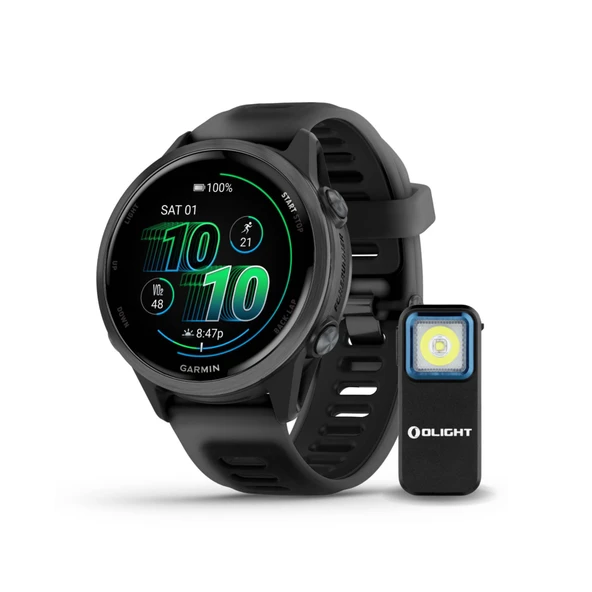 Garmin Forerunner 570-42mm Slate Gray ile Translucent Black Band ve OLIGHT Oclip Isıtma Filmi-On Sche (Black) ürün görseli 1
