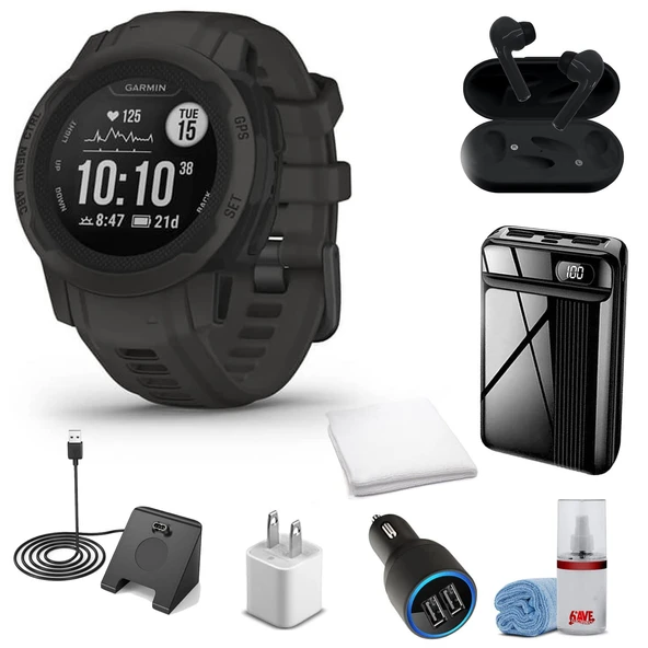 Garmin Instinct 2S Standard Edition Smart Watch Graphite + Kablosuz Kulaklık + Watch Şarj Stand + USB Car/Wall Adaptör + 6Ave Temizlik Kit + Workout Havlu (010-02563-10) ürün görseli 1