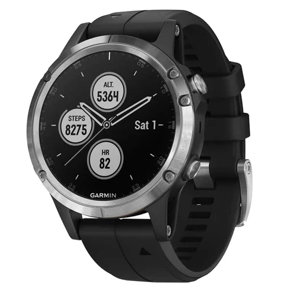 Garmin fenix 5 Plus, Premium Multisport GPS Smartwatch, Özellikler Renk Topo Haritalar, Kalp Puanı İzleme, Müzik ve İletişimsiz Ödeme, Black/Silver ürün görseli 1