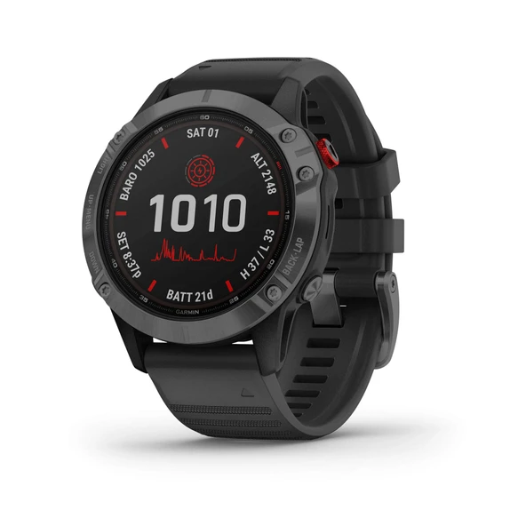 Garmin Fenix 6 Pro Solar, Multisport GPS Güneş Şarjleri, Gelişmiş Eğitim Özellikleri ve Verileri, Slate Gray ile Black Band ürün görseli 1
