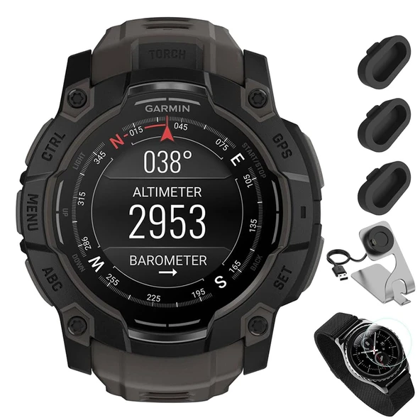 Garmin Instinct 3-50 mm Açık GPS Smartwatch, AMOLED, Black Band Sche ile Deco Essentials Şarj Dock for Venu 3 + Silikon Dust Cover + Round Tempered Glass Ekran Koruyucu ürün görseli 1