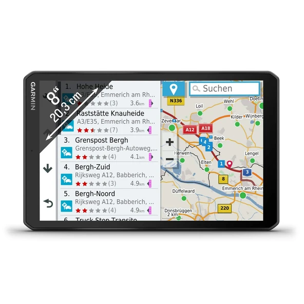 Garmin dezl LGV800 MT-S - 8" (20,3 cm) HD dokunmatik ekrana ve önceden yüklenmiş 3D navigasyon haritalarına sahip kamyon navigasyon sistemi. Canlı trafik trafik bilgileri, multimedya sistemi ürün görseli 1
