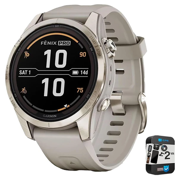 Garmin Fenix 7S Pro Solar Sapphire, Soft Gold Steel, Light Sand Sche 2 Yıl Geliştirilen Koruma Paketi ürün görseli 1