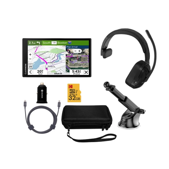 Garmin dezl OTR620 GPS Truck Navigator ile 6Inch 1280p Touch ekran (Black) Sche with Headset 110, Storage Case, Headset Accessory, 720HC Card, Suction Cup Mount, ve Eva Cable (7 Madde) ürün görseli 1
