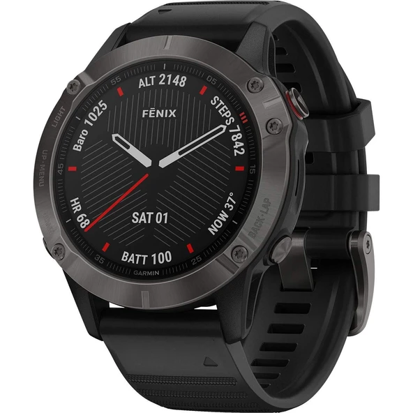 Garmin Fenix ​​​​GPS Saati, 6 Safir, Çoklu Spor, Siyah Bantlı Karbon Grisi, 47 mm ürün görseli 1