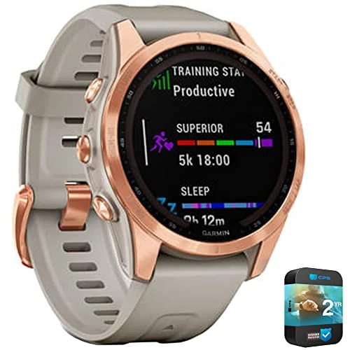 Garmin 010-02539-10 Fenix 7S Solar Smartwatch Rose Gold with Light Sand Band Sche with 2 YR CPS Geliştirilmiş Koruma Paketi ürün görseli 1