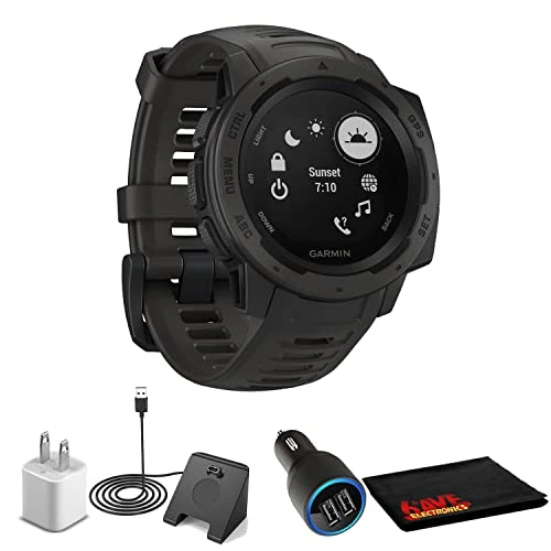Garmin Instinct-GPS Watch, Graphite, Ww + USB Car/Wall Adapt + Watch Şarj Stand + 6TH AVE Fiber Kumaş (010-02064-00) ürün görseli 1