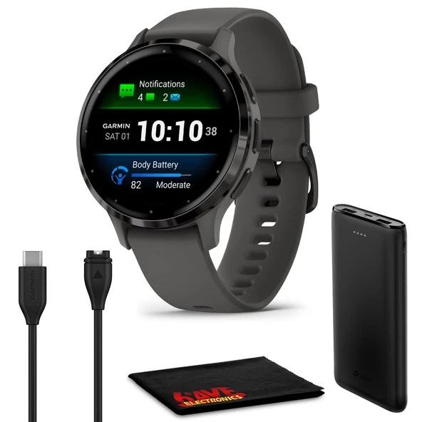 GarminVenu 3S Advanced Fitness and Health Tracker Smartwatch with Slate Paslanmaz Steel Bezel with Pebble Gray Case and Silikon Band and 1.2 Perfect AMOLED Touch Ekran Gösterisi ürün görseli 1