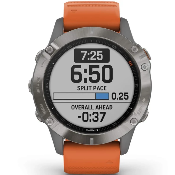 Garmin Fenix 6 Sapphire, Premium Multisport GPS İzle, Özellikler Haritalama, Müzik, Grade-Adjusted Pace Rehberlik ve Pulse Ox Sensörleri, Orange Band ile Titanyum ürün görseli 1