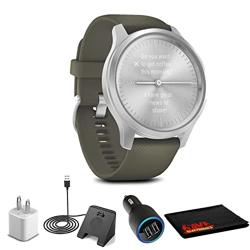 Garmin Vivomove 3 Style-Mos Green/Silver + USB Car/Wall Adaptör + Watch Şarj Stand + 6Ave Fiber Kumaş (010-02240-01) ürün görseli 1
