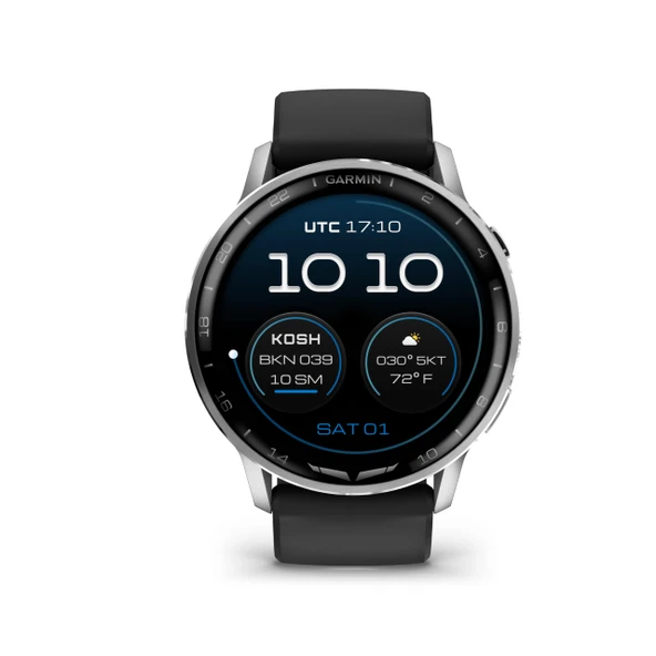 Garmin D2TM Air X15, Touchscreen Aviator Smartwatch with GPS, Havacılık Hava, Flashlight, Health and Wellness Features and More, Silver with Black Silikon Band ürün görseli 1