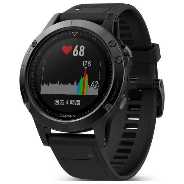 Garmin 010-01688-66 1.2" Fenix 5 Sapphire - Black Band (JPN) ile Siyah ürün görseli 1