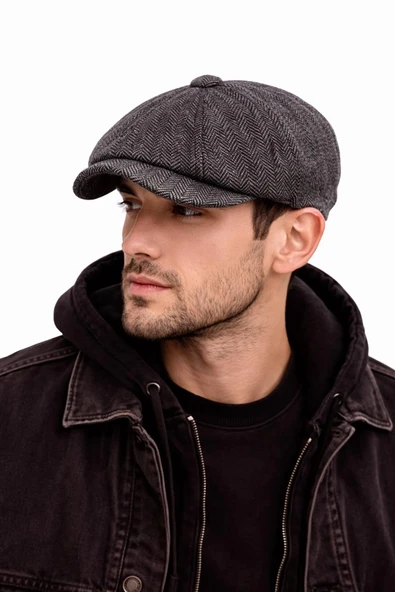 Valkyrie Unisex Siyah Balıksırtı Kasket Şapka Vintage İngiliz Stil 8 Dilimli Newsboy Cap ürün görseli 1