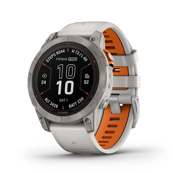 Garmin fhinonix 7 Pro Sapphire Solar, Multisport GPS Smartwatch, Yapılı Flashlight, Solar Şarj yeteneği, Fog Gray/Ember Orange ürün görseli 1