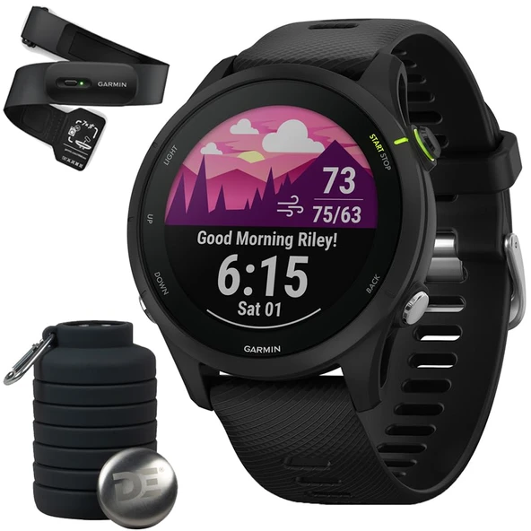 Garmin 010-02641-20 Forerunner 255 Music GPS Smartwatch Black Sche Heart Rate Ultra Heart Rate & HRV Data Çamaşırable M-XL ve Deco Essentials Collapsable Water Şişe ürün görseli 1