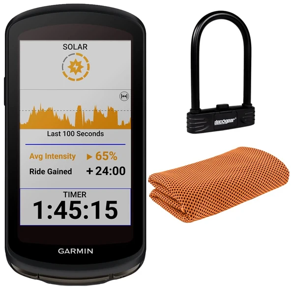 Garmin 010-02503-20 Edge 1040 Solar GPS Bisiklet Bilgisayar | Resmi ABD Ortak Modeli | Sche with Deco Gear Heavy Duty U-Lock + Workout Soğutma Sport Havlusu ürün görseli 1