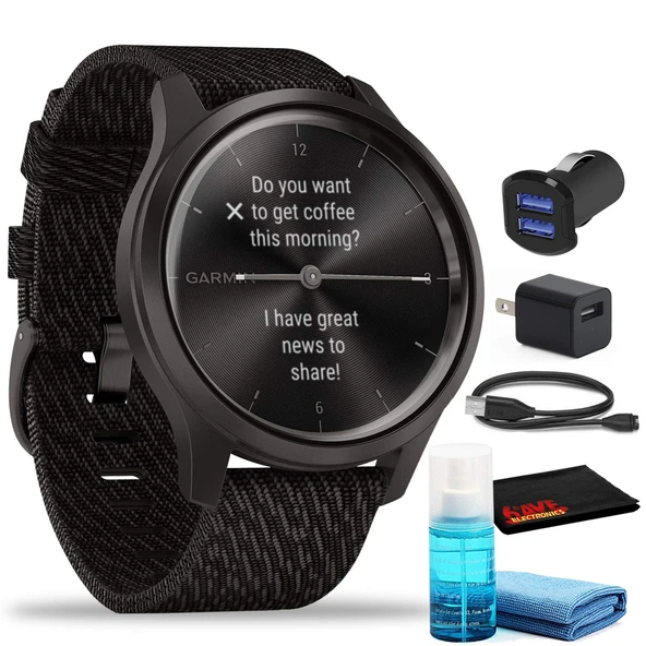 Garmin vivomove Style Hybrid Smartwatch42mm, Graphite alüminyum Case Woven Hologramları ve 6Ave Temizlik Kit ürün görseli 1