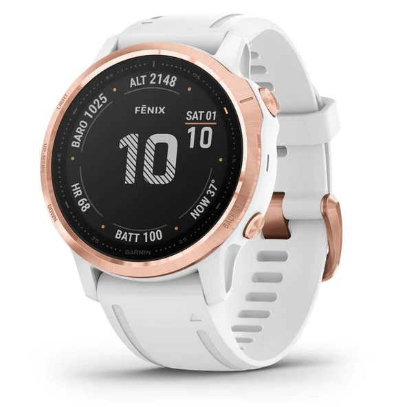 Garmin Fenix 6S Pro, Premium Multisport GPS Watch, Smaller-Sized, Özellikler Mapping, Music, Grade-Adjusted Pace Rehberlik ve Pulse Ox Sensörleri, Rose Gold with White Band ürün görseli 1