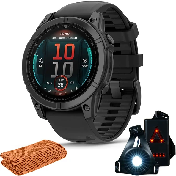 Garmin 010-03025-03 Fenix E 47 mm AMOLED Slate Gray Steel with Black Silikon Band Sche with Workout Soğutma Sport Havlu ve Giysilenebilir Commuter Front ve Arka Güvenlik Işıklı Işık ürün görseli 1