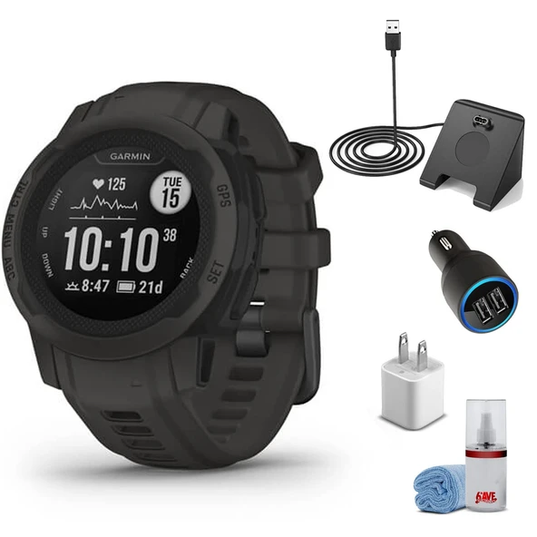 Garmin Instinct 2S - Standard Edition Smart Watch-Graphite + Watch Şarj Stand + USB Car/Wall Adaptör + 6Ave Temizlik Kit (010-02563-10) ürün görseli 1
