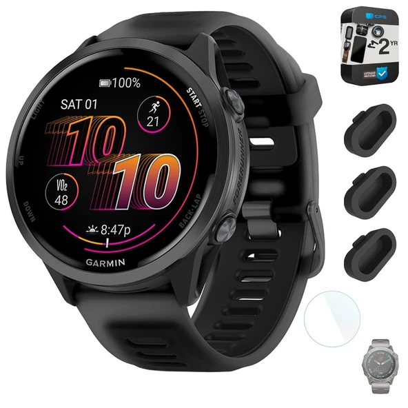 Garmin Forerunner 570-47mm GPS Smartwatch, alüminyum ve Black Band Sche 2 Yıl Koruma Paketi + Silikon Toz Kapak (3-Pack) + 1.4 inç Ekran koruyucu ürün görseli 1