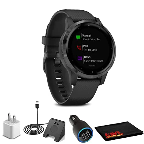 Garmin Vivoactive 4s Smartwatch (40mm, Slate Paslanmaz Çelik/Black Case) + USB Car/Wall Adapt + Watch Şarj Stand + 6Ave Fiber Kumaş (010-02172-11) ürün görseli 1