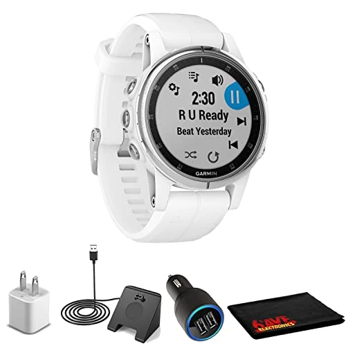 Garmin Fenix 5s Plus Sapphire Edition GPS Watch42mm,Silver/White) + USB Car/Wall Adapt + Watch Şarj Stand + 6Ave Fiber Kumaş (010-01987-00) ürün görseli 1
