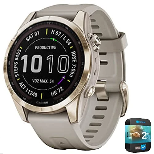 Garmin 010-02539-20 Fenix 7S Sapphire Solar Smartwatch Cream Gold Titanyum with Light Sand Band Sche with 2 YR CPS Geliştirilmiş Koruma Paketi ürün görseli 1