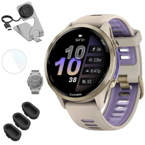 Garmin 010-02969-02 Forerunner 970 GPS Smartwatch, Titanyum ve Gray/Indigo Band Sche ile Deco Essentials Şarj Dock, 3X Silikon Toz Kapak ve 2X 1.4 inç Ekran Koruyucu ürün görseli 1