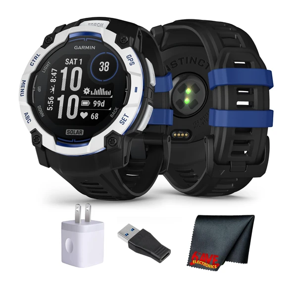 Garmin Instinct 3 Solar Rugged GPS Smartwatch, 50 mm Case, Sınırsız Battery, SatIQ, built-in Flashlight, Supernova Collection, Whitestone with Black/Bolt Blue ürün görseli 1