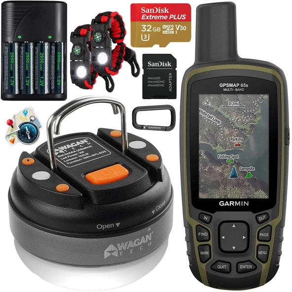 Garmin GPSMAP 65s El Yürüyüş Açık GPS Navigator ile ABC Sensörleri U.S. & Kanada Haritalar GNSS Uydu Multi-Band Rugged Sche w/Deco Gear Emergency Shoes + LED Lantern + Isıtma Kit ürün görseli 1