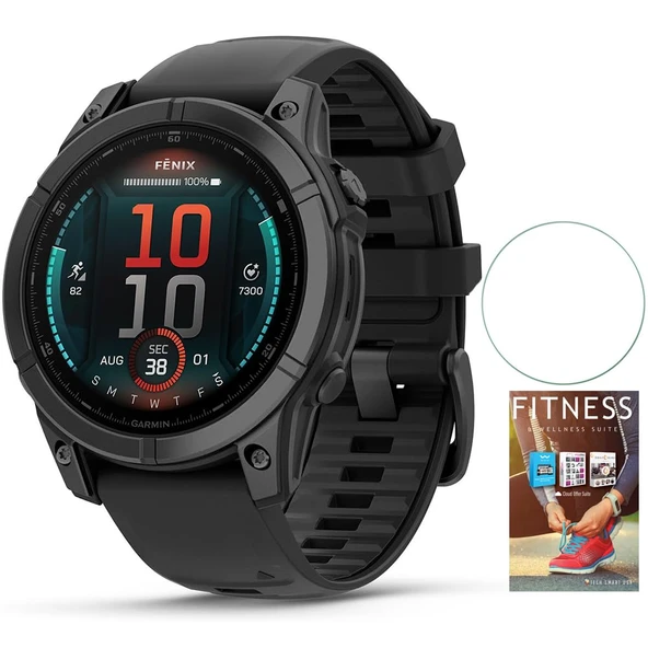 Garmin 010-03025-03 Fenix E 47 mm AMOLED Slate Gray Steel with Black Silikon Band Sche with Tech Smart USA Fitness & Wellness Suite and Round Tempered Glass Ekran Koruyucu ürün görseli 1