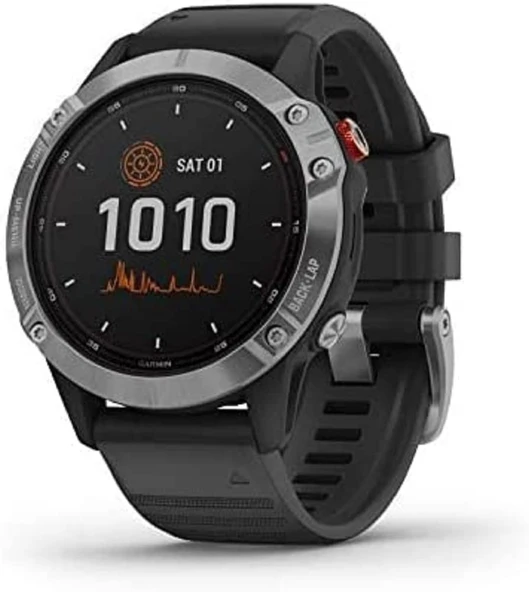 Garmin  Fenix ​​​​6 Solar – 16 güne kadar pil ömrü için solar şarj fonksiyonuna sahip GPS çoklu spor akıllı saati. 1,3" ekran ve önceden yüklenmiş birçok spor uygulaması ürün görseli 1