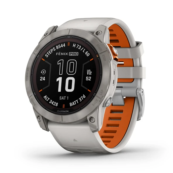 Garmin fhinonix 7X Sapphire Pro, Multisport GPS Smartwatch, Yapılı Flashlight, Solar Şarj Capability, Fog Gray/Ember Orange ürün görseli 1