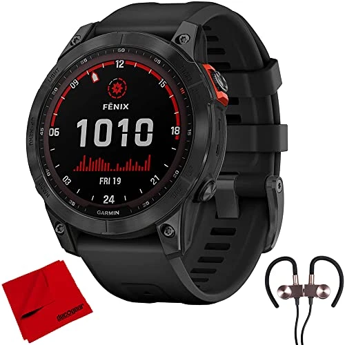 Garmin 010-02-10540 Fenix 7 Solar Smartwatch – Slate Gray ile Black Band Sche ile Deco Gear Manyetik Kablosuz Sport Earbuds ve Deco Gear 6 x 6 inç Mikrofiber Temizlik Kumaşı ürün görseli 1