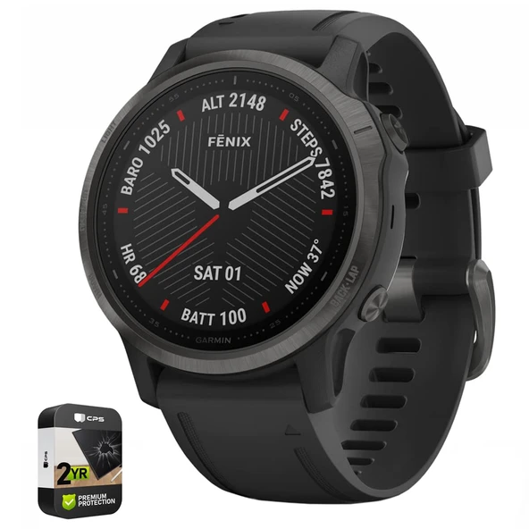 Garmin 010-02159-24 Fenix 6S Sapphire Multisport GPS Smartwatch Carbon Gray DLC Log with Premium 2 YR CPS Geliştirilmiş Koruma Paketi ürün görseli 1