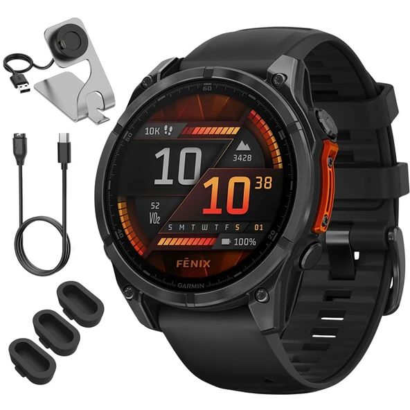 Garmin 010-02904-00 Fenix ​​8 47 mm, AMOLED, Siyah Silikon Kayışlı Koyu Gri, Deco Şarj Yuvası, 3X Silikon Toz Kapağı ve USB Type C Şarj ve Şarj Kablosu 8 47 mm, AMOLED USB Type C Şarj ve Şarj Kablosu ürün görseli 1