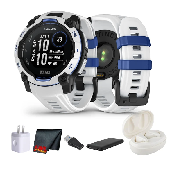 Garmin Instinct 3 Solar Rugged GPS Smartwatch, 45 mm Case,Supernova Collection Watch, Sınırsız Battery with Solar Şarj, Multi-Band GPS, built-in Flashlight, Whitestone with Bolt Blue Band ürün görseli 1