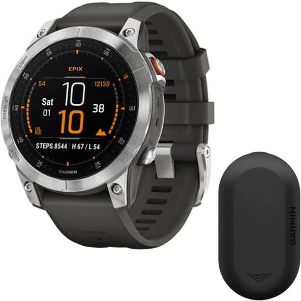 Garmin epix Gen 2, Premium Active Smartwatch, Touchscreen AMOLED Display (Slate Steel, 010-02582-00) Sche with Varia RVR315 Bisiklet Arkaview Radar with Visual and Audio Alerts ürün görseli 1