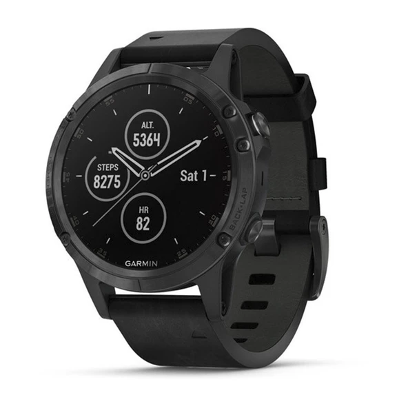 Garmin fenix 5 Plus, Premium Multisport GPS Smartwatch, Özellikler Renk Topo Haritalar, Kalp Bilgisi İzleme, Müzik ve İletişimsiz Ödeme, Deri Band ile Siyah ürün görseli 1